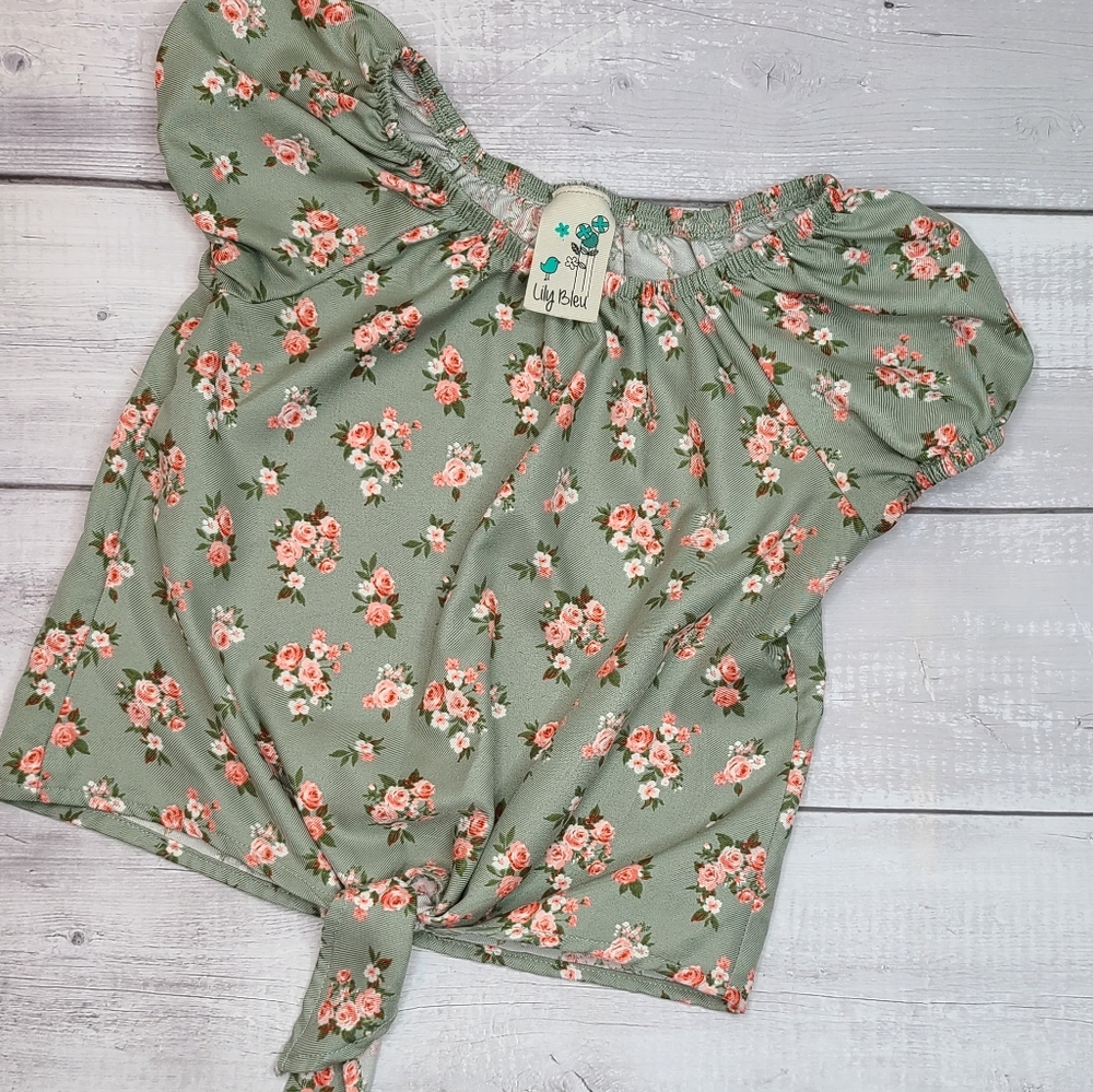 25-3-274 LILY BLEU PEASANT TOP W/ TIE SIZE M 10-12 EUC